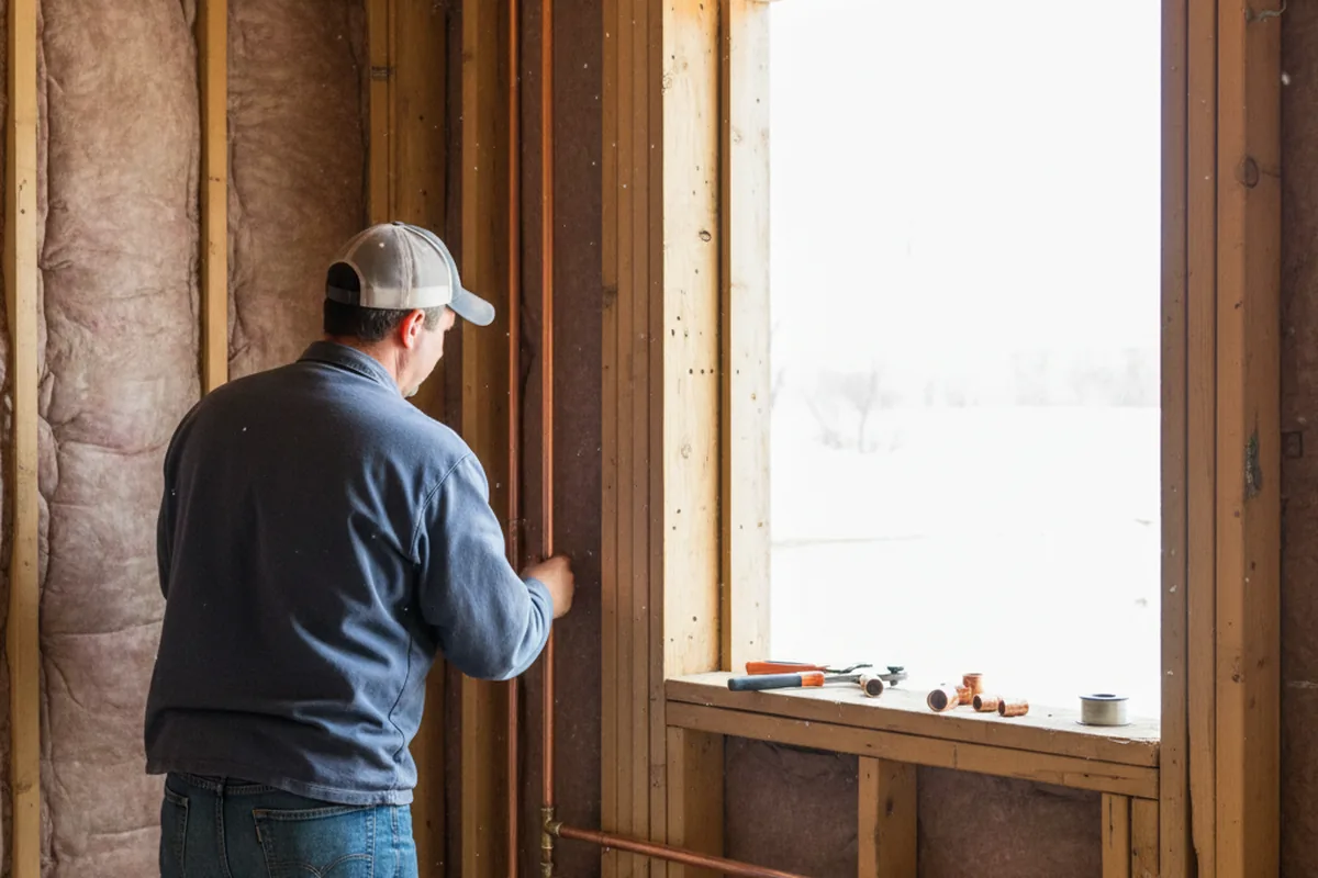 Licensed plumber running new copper supply lines in a Mad River home