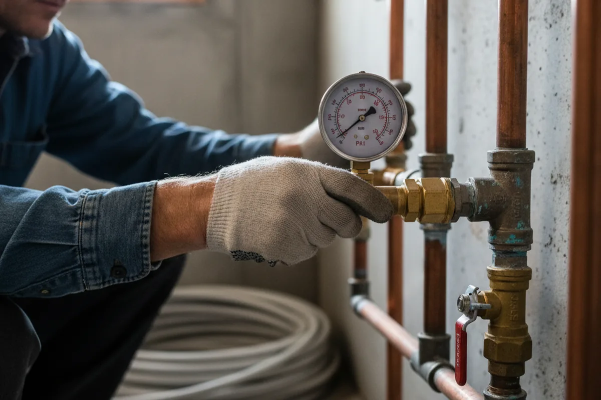 Pressure testing a repaired line during Water Line Repair in Mad River
